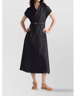 Dior Denim Dress With Belted Waist And Cap Sleeves - Black