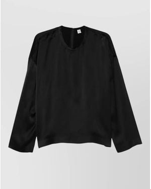 TOTEME Long Sleeve Relaxed Satin Lounge Top - Black
