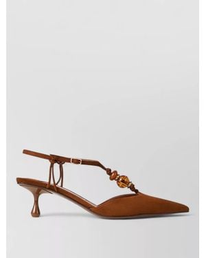 Jimmy Choo Lauri Suede Court Shoes Beaded Detail Kitten Heel - Brown
