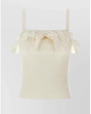 Alessandra Rich Ribbed Camisole With Frills And Bow - Natural