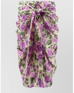 Chloé Silk Skirt Draped Design Midi Length Print - Pink