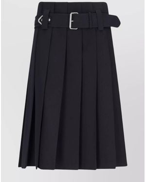 Prada Knee Length A-Line Skirt With Belted Waist - Black