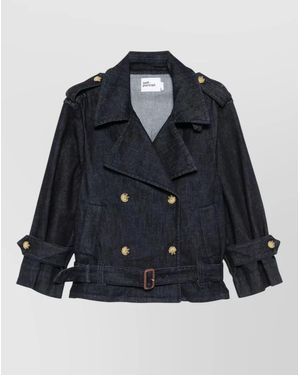 Self-Portrait Denim Trench Coat Oversized Double Breasted Belt - Blue