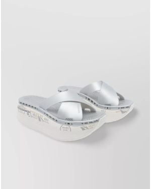 Premiata Crossed Straps Platform Sandals With Open Toe - Metallic