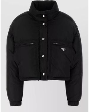 Prada Renylon Cropped Down Jacket High Collar - Black