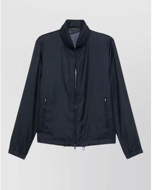 Giorgio Armani Cashmere Silk Blend Blouson Jacket High Collar - Blue