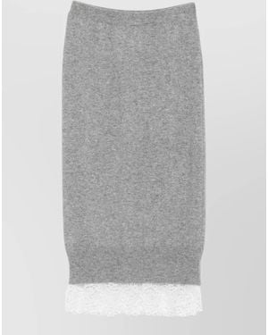 Ermanno Scervino Cashmere Midi Skirt Lace Trim Knit - Grey