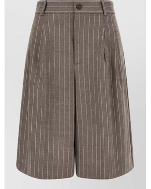 P.A.R.O.S.H. Pinstripe High-Rise Wide-Leg Bermuda Shorts - Grey