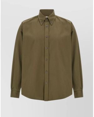 Cellar Door Long Sleeve Shirt Featuring Button-Down Collar - Green