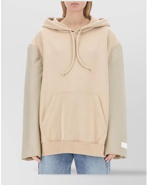 MM6 by Maison Martin Margiela Oversized Logo Hooded Sweatshirt With Kangaroo Pocket - Natural