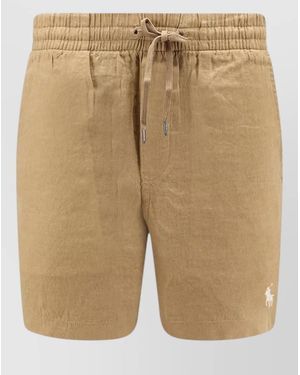 Polo Ralph Lauren Linen Bermuda Shorts Elastic Waist Pockets - Natural