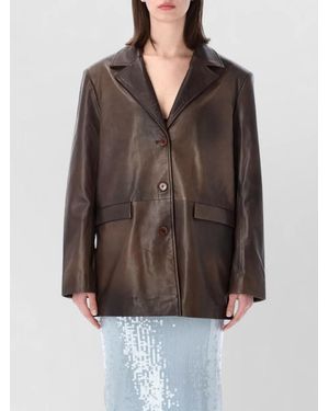 ROTATE BIRGER CHRISTENSEN Oversized Leather Blazer Long Sleeves Lapel Collar - Brown