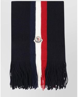 Moncler Wool Scarf Featuring Tricolour Band - Blue