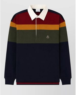Isabel Marant Cotton Colour Block Long-Sleeve Polo Shirt - Blue