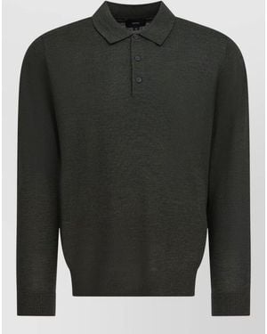 Vince Merino Wool Long Sleeve Polo Jumper - Grey