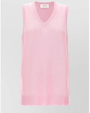Sportmax Ribbed Sleeveless V-Neck Vest - Pink