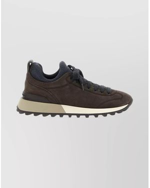 Brunello Cucinelli Suede Finish Sneakers Featuring Contrast Sole - Multicolor
