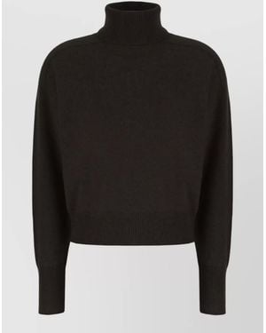 Vanisé Cashmere Cropped Jumper High Neck Ribbed Hem - Black