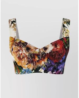 Dolce & Gabbana Short Floral Print Sleeveless Square Neck Top - Multicolor