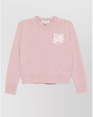 Maison Kitsuné Ribbed Merino Wool Crewneck Sweater - Pink