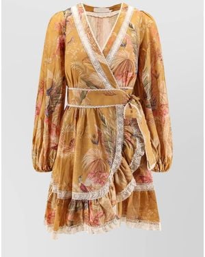 Zimmermann Cotton Floral-Print Wrap Mini Dress - Brown