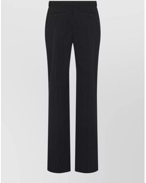 McQueen Pinstripe Lurex Tailored Straight Slim Trousers - Blue