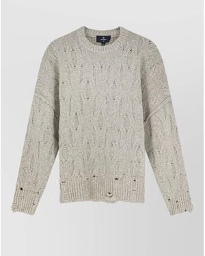 Represent Cable-Knit Distressed Wool-Blend Crewneck Sweater - White