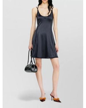 DIESEL Satin Mini Dress Flared Skirt Straps - Blue