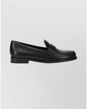 Tory Burch Round Toe Leather Loafers And Slippers - Black