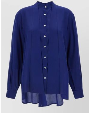 DI.LA3 PARI' Bonton Shirt Collarless Long Sleeves Hem - Blue