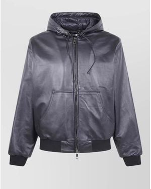 Giorgio Brato Leather Oversized Hooded Bomber Jacket - Blue