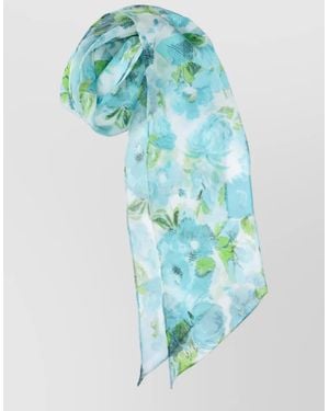 Chloé Floral Rectangular Lightweight Sheer Soft Scarf - Blue