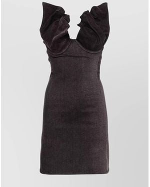 Y. Project Denim Oversized Sweetheart-Neck Mini Dress - Black