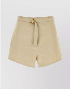 Prada Linen Blend Tailored Shorts - Natural