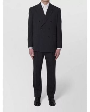Lardini Double Breasted Suit Peak Lapels Tailoring - Black