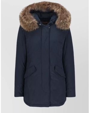Woolrich Down Fur Trim Longline Puffer Jacket - Blue