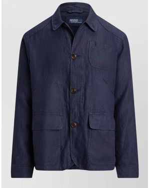Ralph Lauren Herringbone Utility Jacket Long Sleeve Collar - Blue