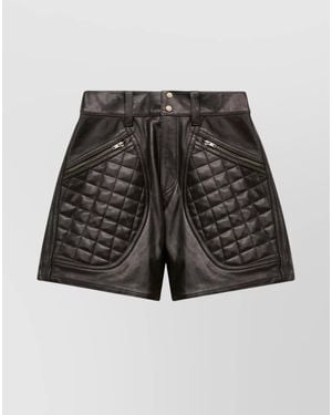 Isabel Marant Leather Diamond-Quilted Thigh-Length Straight-Leg Shorts - Gray