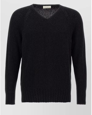 Ma'ry'ya Bouclé V-Neck Long-Sleeve Jumper - Blue