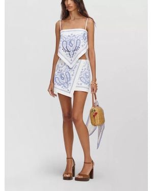 Self-Portrait Linen Skort Paisley Print Asymmetric Bow - White