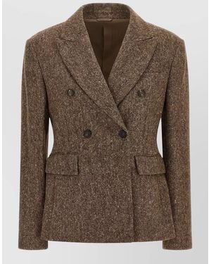 Brunello Cucinelli Donegal Wool Double Breasted Tailored Blazer - Brown