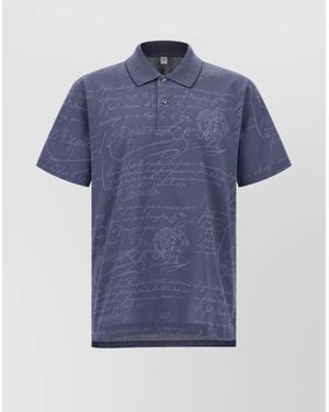 Berluti Printed Polo Shirt With Collar And Slits - Blue