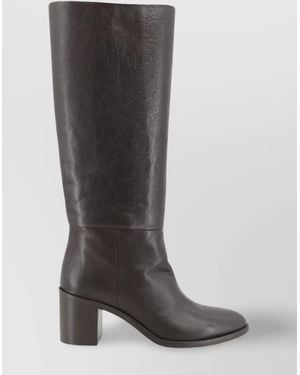 P.A.R.O.S.H. Block Heel Knee-High Leather Boots - Black
