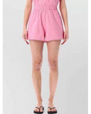 American Vintage Cotton Lace-Trim High-Rise Shorts - Pink