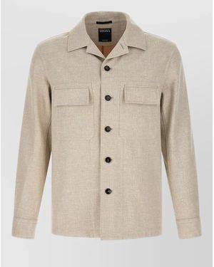 ZEGNA Crossover Overshirt Jacket Chest Pockets - Natural