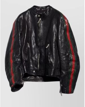 Gucci Buffalo Leather Bomber Jacket - Black