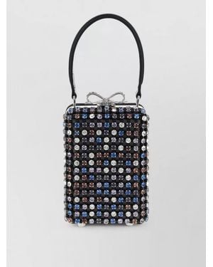 Self-Portrait Crystal Chainmail Clutch Bag Bow Detail - White