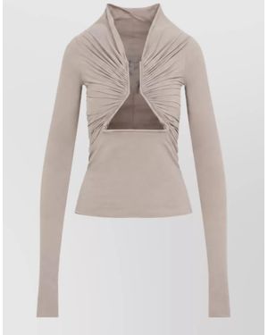 Rick Owens Draped Cutout Long-Sleeve Jersey Top - White
