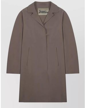 Herno Long Coat Front Pockets Notched Lapels - Brown