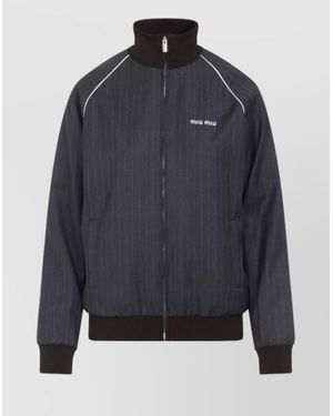 Miu Miu Wool Pinstripe Jacket Side Pockets - Blue